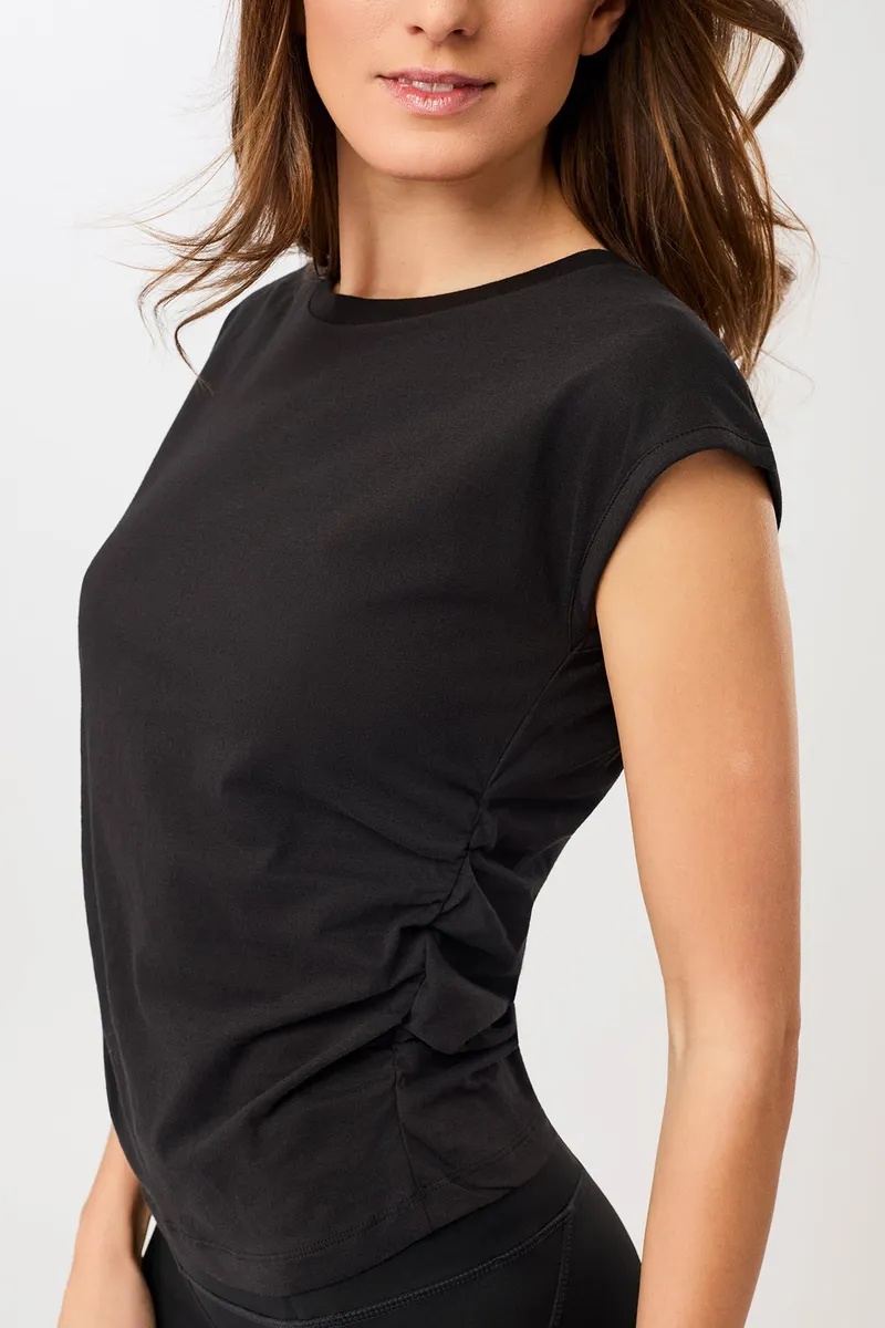 mandala MANDALA Damen vegan Top Side Ruffled Schwarz, Schwarz, – Produktbild 1 von 2