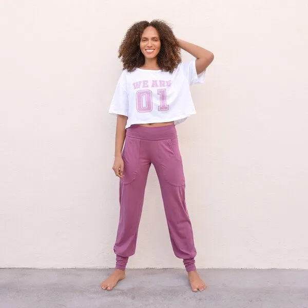 Jaya Jaya JOYCE - Damen - Hose für Yoga und Feizeit aus Biobaumwolle, Mauve/rosa, – Produktbild 1 von 2