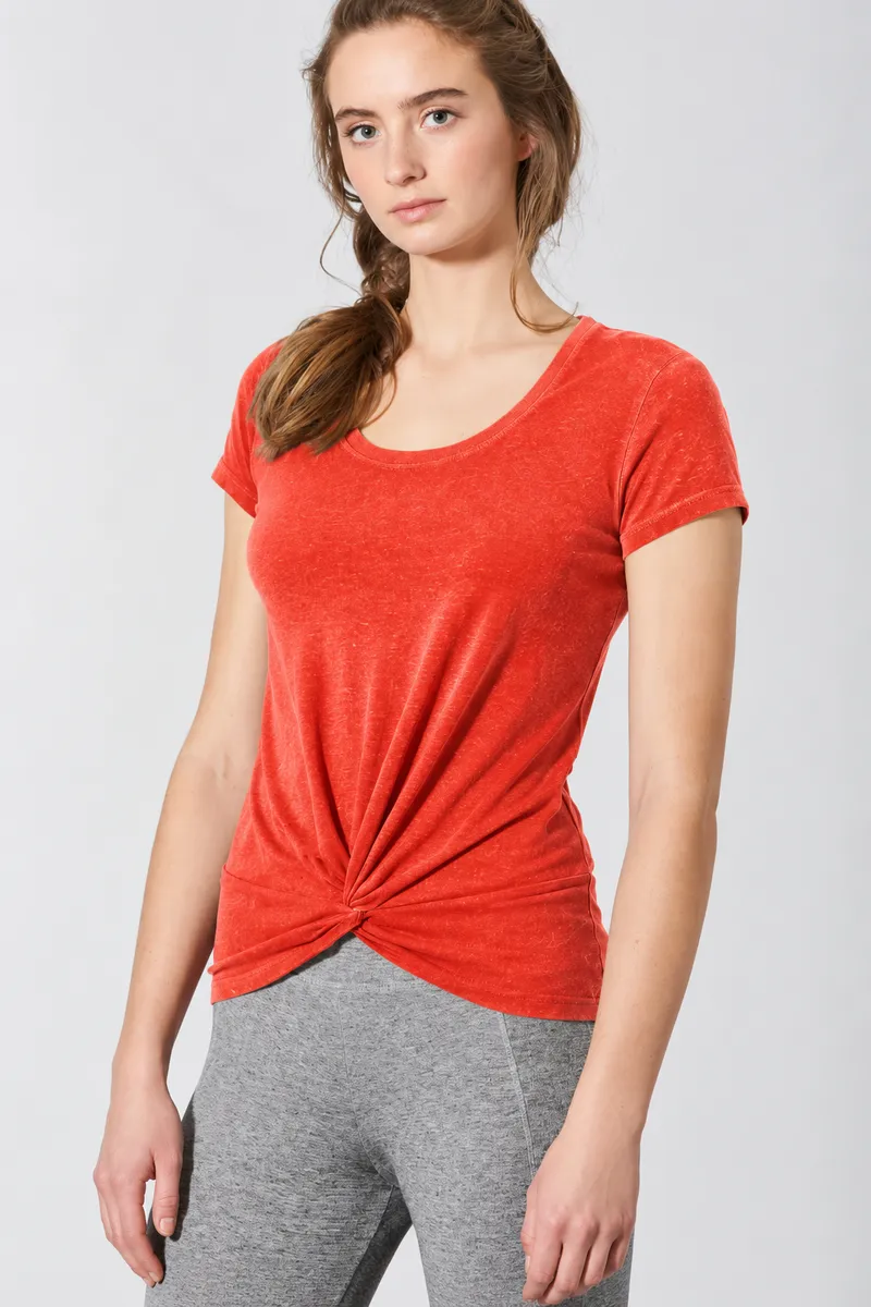 HempAge Hempage Damen vegan T-Shirt Mit Yoga Knoten Detail Ziegelorange, Orange, – Produktbild 2 von 2