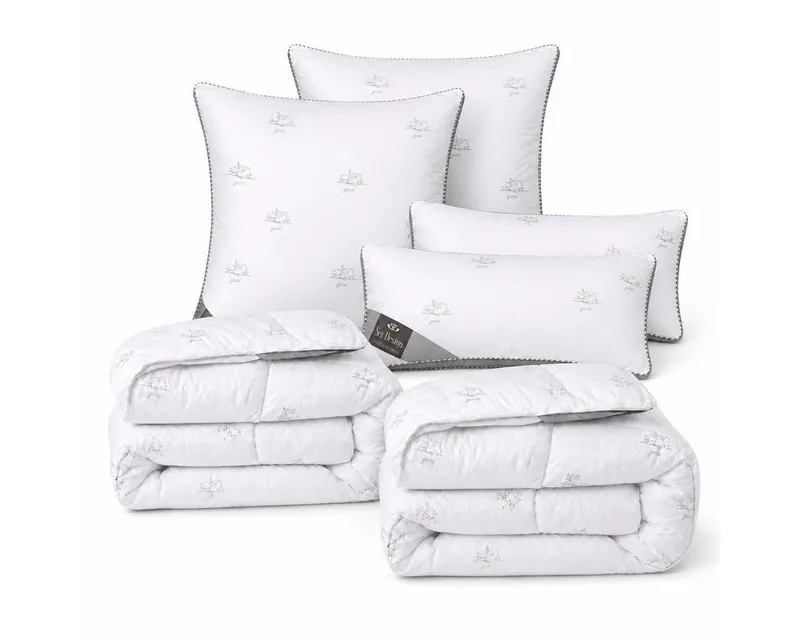 SEI Design Microfaserbettdecke SWAN Winter SET 6-tlg 2x Decken135x200 + 2x 3D Kissen 80x80 + 2x 40x80, Füllung: Mikrofaser daunenähnliches Gefühl, Bezug: 100% Polyester, 40x80, Weiß, – Produktbild 1 von 5