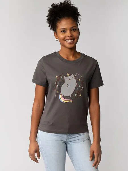 watapparel watapparel T-Shirt Frauen Unicorn Cat, Anthracite, – Produktbild 2 von 2