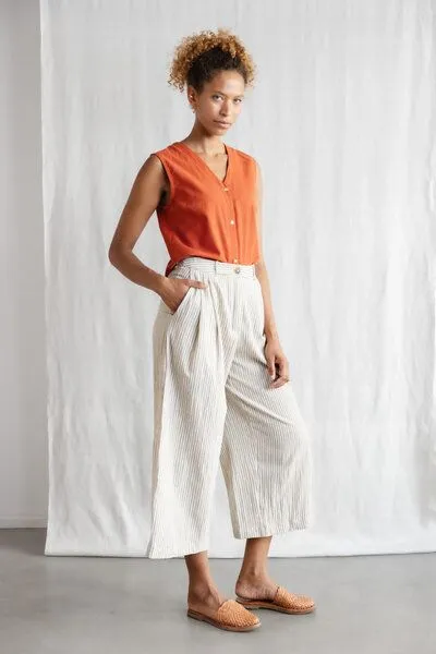 Jyoti - Fair Works Jyoti - Fair Works Baumwoll Culotte Awasi Grau-Weiß, Streifen, – Produktbild 2 von 4