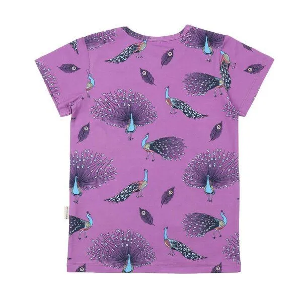 Walkiddy Walkiddy Kinder T-Shirt GOTS-zertifiziert aus Bio-Baumwolle lila mit Pfauenfeder-Muster, Blau, – Produktbild 3 von 3