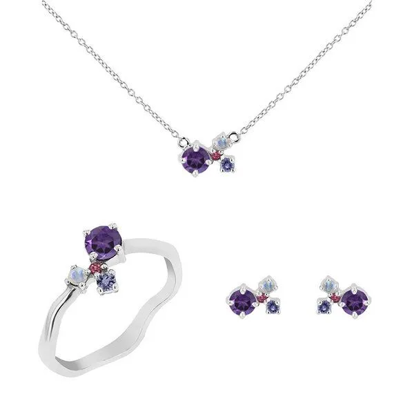 Eppi Eppi Cluster Schmuckset mit Amethysten und Edelsteinen Halli, Weiss, – Produktbild 1 von 3