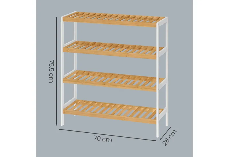 SONGMICS SONGMICS Schuhregal Schuhablage, Schuh-Organizer, für Wohnzimmer, Schlafzimmer, Badezimmer, Bambus, 4 Ebenen, Regal für Schuhe, Pflanzen, Bücher, 26x70x75,5 cm, Beige, – Produktbild 3 von 5