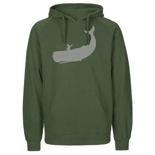 HANDGEDRUCKT HANDGEDRUCKT "Cowboy und Wal" Männer Hoody aus reiner Biobaumwolle (kbA), Military, – Produktbild 1 von 2
