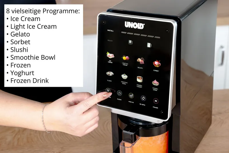 Unold Unold Eismaschine Cream-Dream, 8 vielseitige Programme, 800 W, Inkl. 3 x 500 ml Behälter, Schwarz, – Produktbild 4 von 6