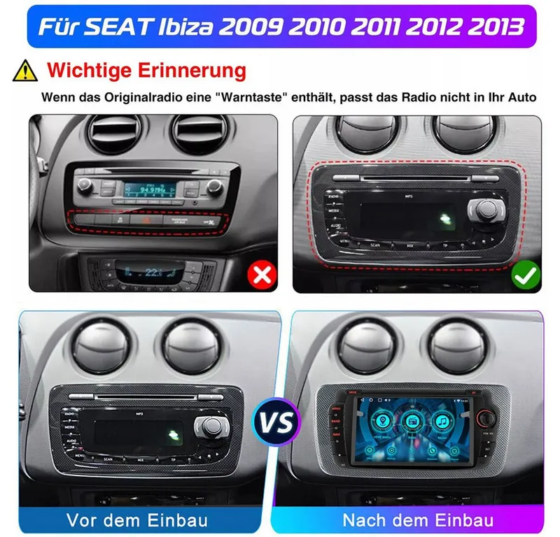 ESSGOO DAB+ 64G Android 15 Für Seat Ibiza IV 6J 2009-13 GPS Navi RDS Carplay Autoradio (RDS, 4+64GB(optional), DAB (optional), FM, AM, DAB+ (optional), Apple Carplay & Android Auto,2+64GB(optional),EQ SWC,DBA) – Produktbild 3 von 5