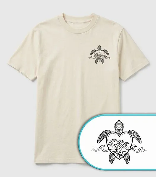 vis wear vis wear Schildkröte Herz - Turtle Surf - Ozean und Wellen - Pure Natural Bio Baumwolle Shirt, Natural, – Produktbild 2 von 3