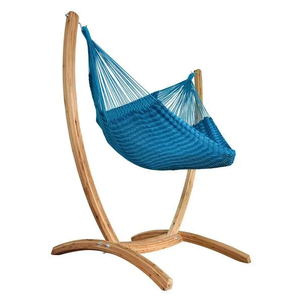 MacaMex MacaMex Hängesessel SET – Uve Holzständer mit Vela Netzhängesessel, Azure-blau, – Produktbild 1 von 4
