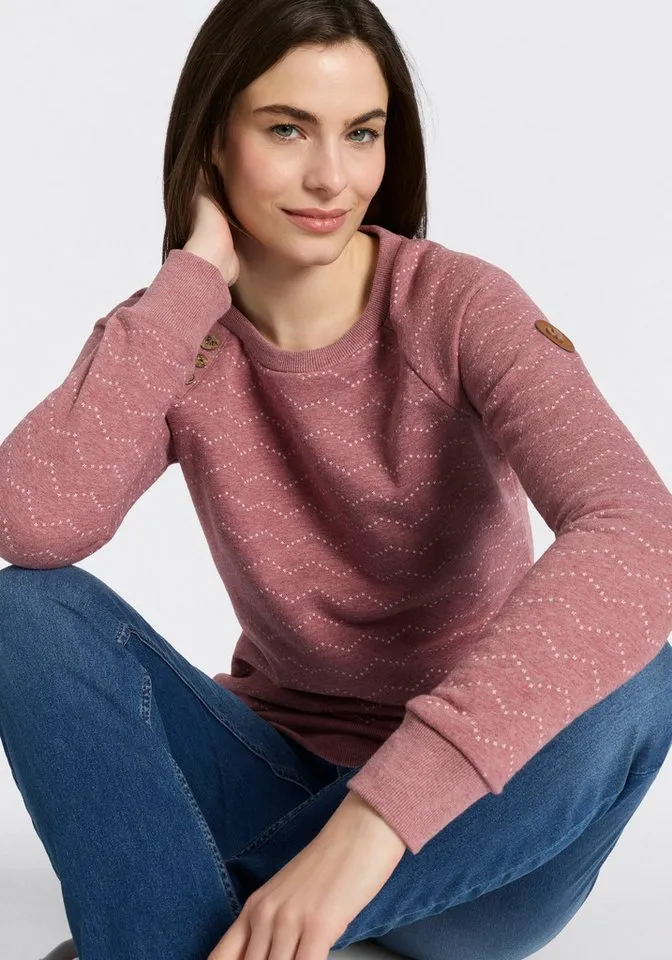 ragwear ragwear Sweatshirt DARIA ZIG ZAG O mit Zierknöpfen am Ausschnitt, Rot, – Produktbild 3 von 5