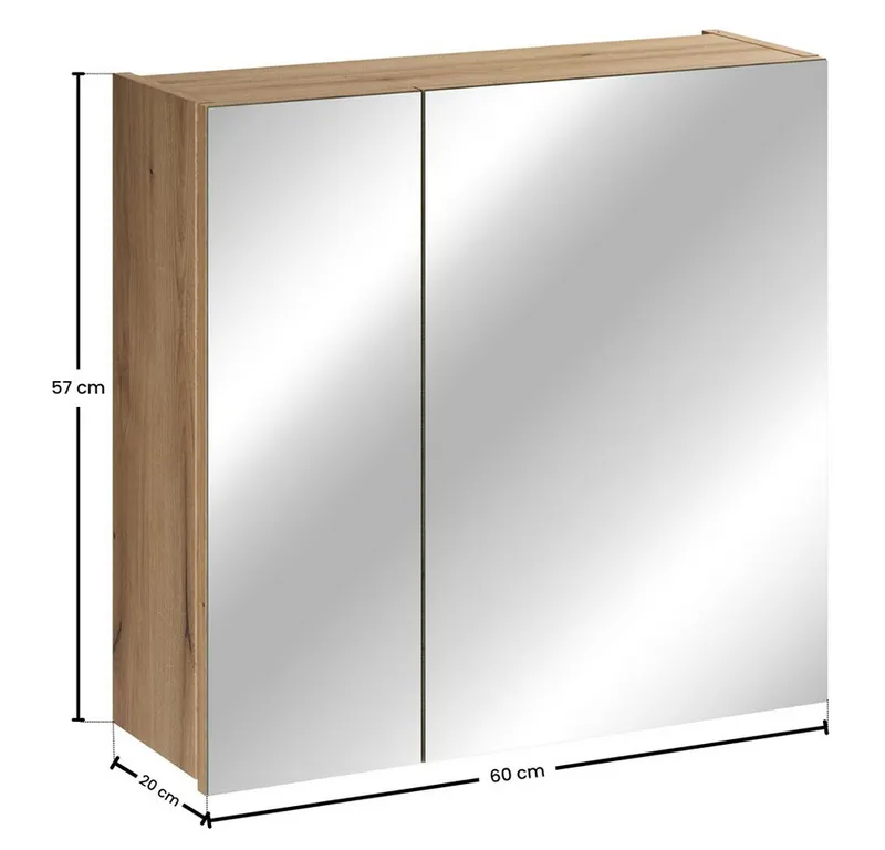 Lomadox Spiegelschrank NEWPORT-56-EVOKE mit 60 cm Breite in Eiche, 2-türig, Braun, – Produktbild 4 von 4