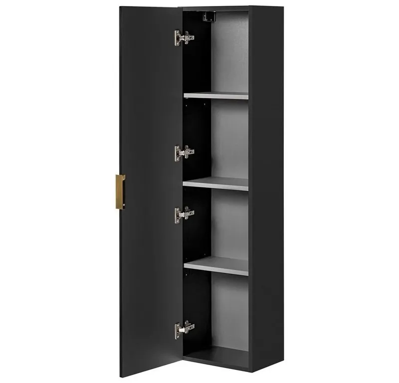 Lomadox Hochschrank ADELAIDE-56-BLACK Badmöbel 1-türig in matt schwarz gerillt, B/H/T: 35/140/25 cm, Schwarz, – Produktbild 4 von 4
