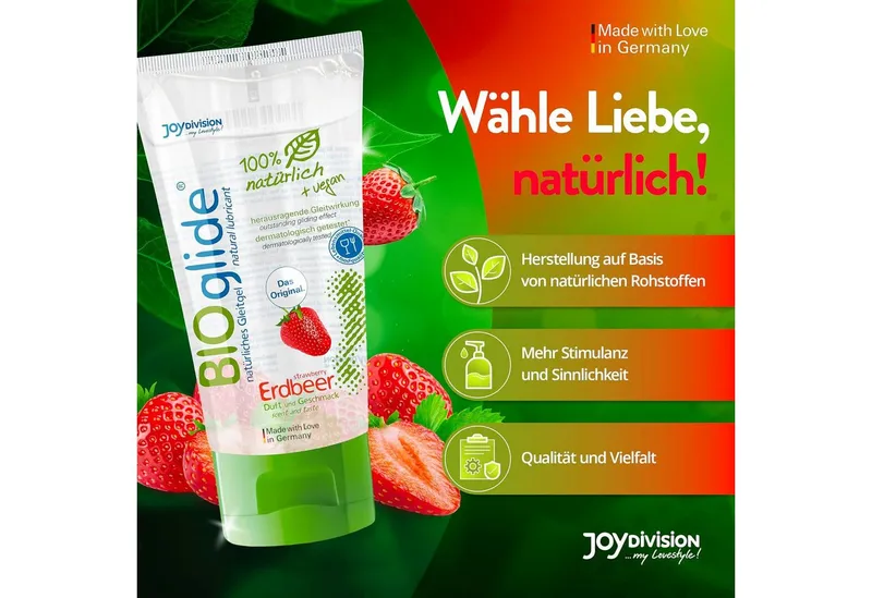 JOYDIVISION JOYDIVISION Gleitgel BIOglide Erdbeere, zertifizierte Naturkosmetik, vegan, Erdbeerduft und Geschmack – Produktbild 5 von 5
