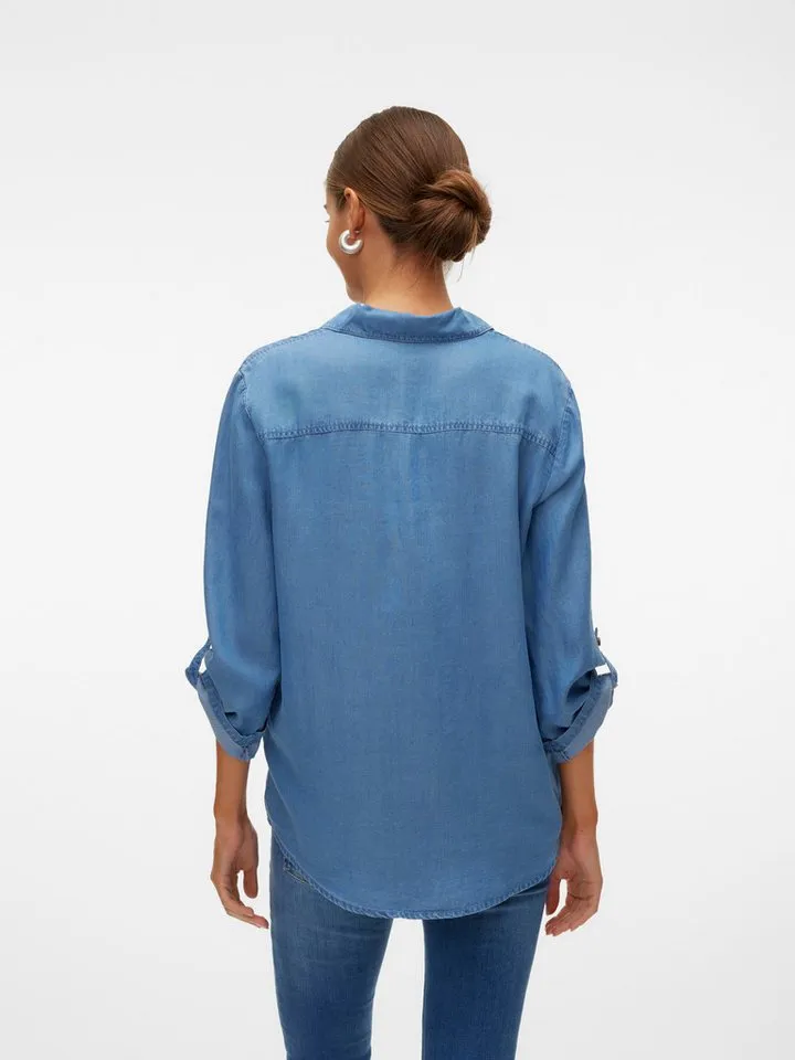 Vero Moda Hemdbluse VMBREE 7/8 SLEEVE LOOSE TENCEL SHIRT GA im Denim-Look und mit Riegel am Arm, Blau, – Produktbild 4 von 5