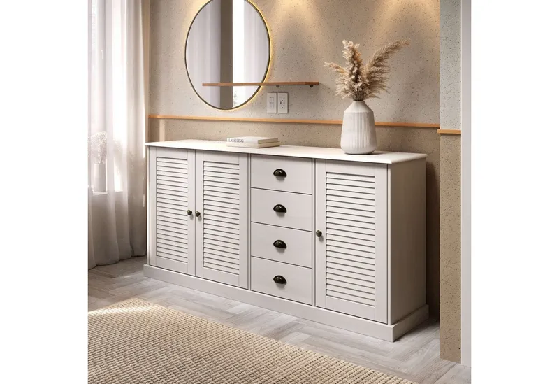 OTTO home Sideboard Turia, mit Lamellentüren, Kommode aus massivem Kiefernholz, FSC®, 4 Schubkasten, Breite 166 cm, Weiß, – Produktbild 1 von 5
