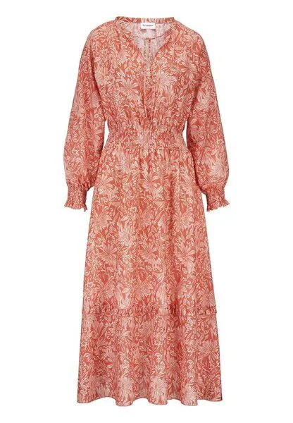 hessnatur hessnatur Gewebe Kleid mit Taillierung Maxi aus reiner Bio-Baumwolle, Pfirsichrot, – Produktbild 3 von 4
