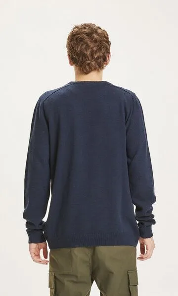 KnowledgeCotton Apparel KnowledgeCotton Apparel Strickpullover - FIELD o-neck knit - aus Bio-Lammwolle, Blau (total eclipse), – Produktbild 3 von 4