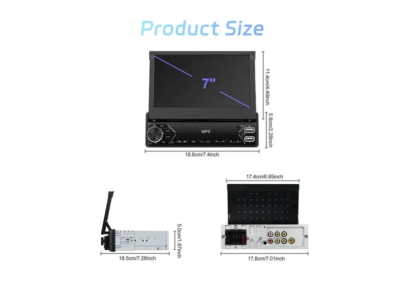 KAFMTOH 1DIN Autoradio 7 Zoll Touchscreen zum Klappen, CarPlay, BT, RDS Autoradio (FM), Schwarz, – Produktbild 1 von 5