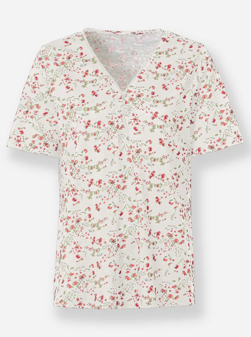Witt Kurzarmshirt ecru-hellrosé-gemustert, Ecru-hellrosé-gemustert, – Produktbild 1 von 2