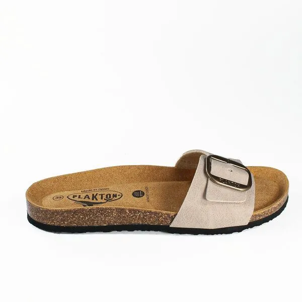Plakton Plakton Vegane offene Damen Sandale BIS mit einstellbarer Schnalle in Suede-optik, Beige (grau), – Produktbild 4 von 4
