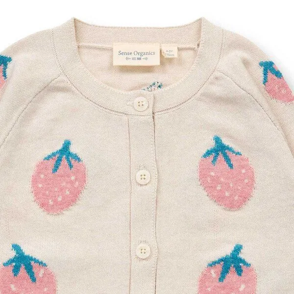 Sense Organics Sense Organics Kinder Strickjacke mit Erdbeer-Motiv, Modell ELSA, Erdbeer-motiv auf creme, – Produktbild 2 von 3