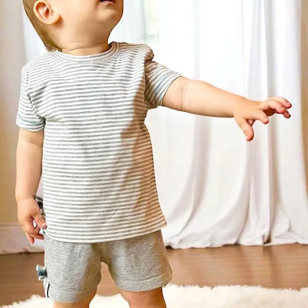 OrganicEra Baby S/S T-shirt Gestreift 'OrganicEra' aus Bio-Baumwolle, Grey melange (grau), – Produktbild 1 von 4