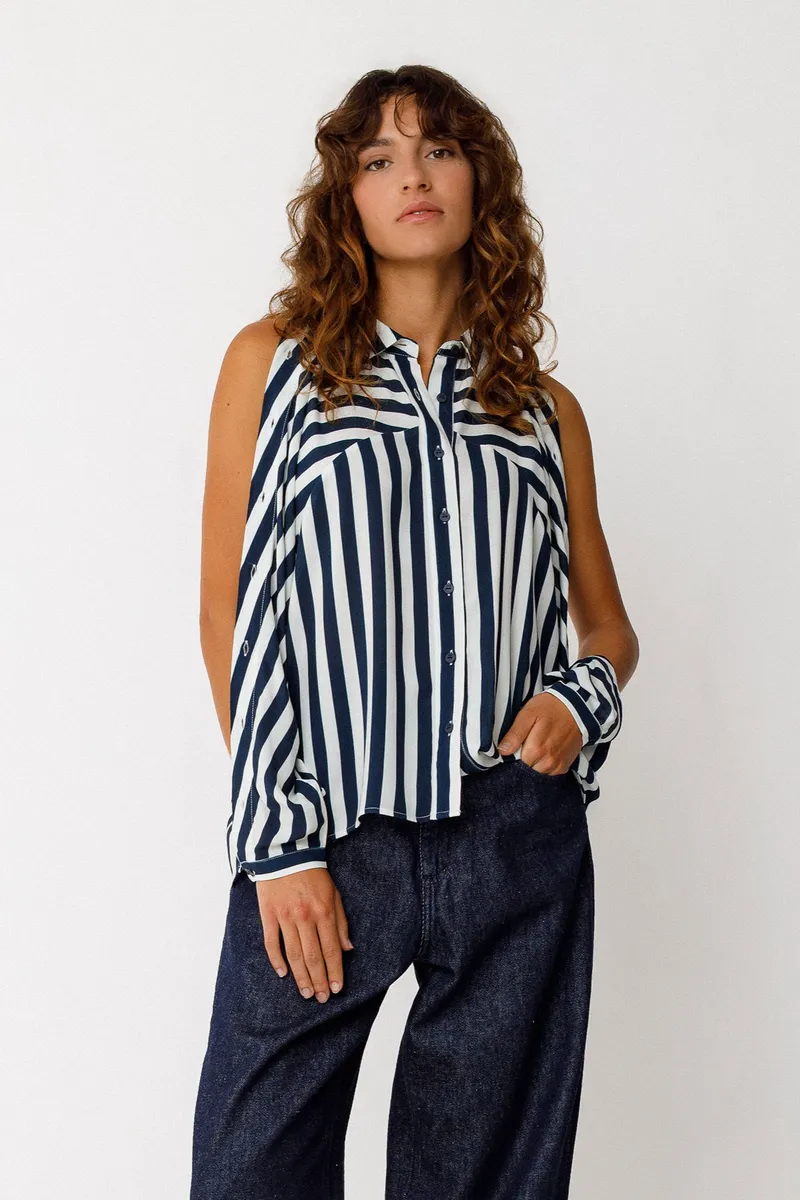 SKFK SKFK Damen vegan Hemd Ekia Weiß Blau, Weiß, – Produktbild 2 von 2