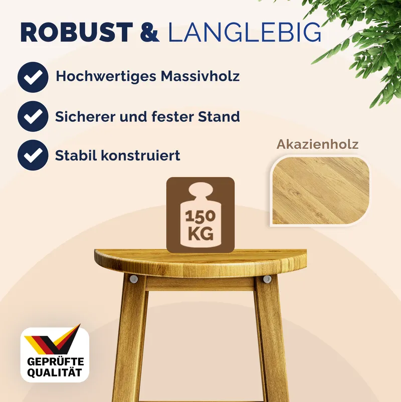 Casaria® Barhocker 2er-Set Akazienholz 76x34x34cm, Braun, – Produktbild 2 von 2