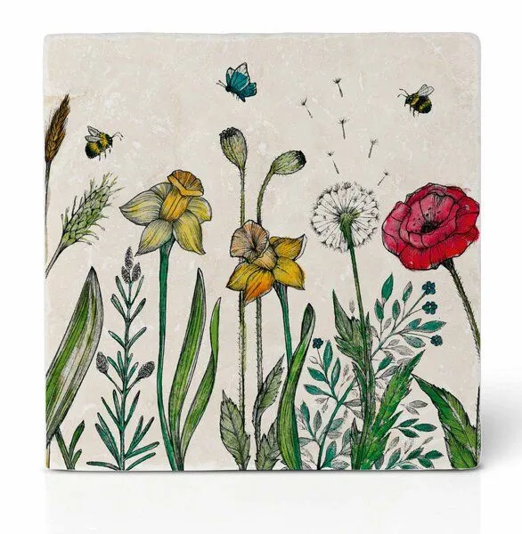 LIGARTI Fliesenuntersetzer 3er Set »Bienen & Blümchen« von LIGARTI | Design Untersetzer | Natursteinfliese – Produktbild 3 von 4