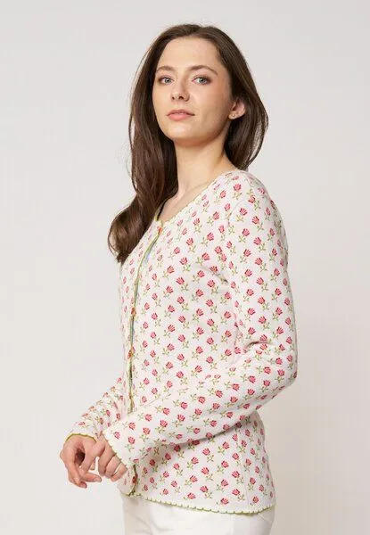 LANA Organic LANA Organic Strickjacke Jaquardmuster für Damen, Modell Lena, Rosalina ecru, – Produktbild 1 von 4