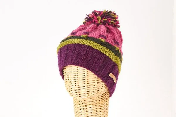 short'n'pietz short'n'pietz Schurwollmütze bunt gestrickt mit Bommel, Lila grün pink, – Produktbild 1 von 3