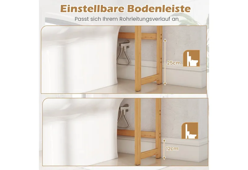 COSTWAY COSTWAY Badregal, 3-stufiger Toilettenregal aus Bambus, mit 3 Haken – Produktbild 5 von 5