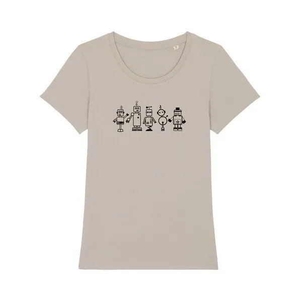 Spangeltangel Spangeltangel T-Shirt "Roboter", Damenshirt, bedruckt, Handsiebdruck, Grau, – Produktbild 1 von 3