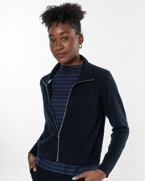Alma & Lovis Alma & Lovis Legere Zip-Jacke aus softem Bio-Baumwoll-/Woll-Mix | Cot-Wool Kurzjacke, Old navy (dunkelblau), – Produktbild 1 von 4
