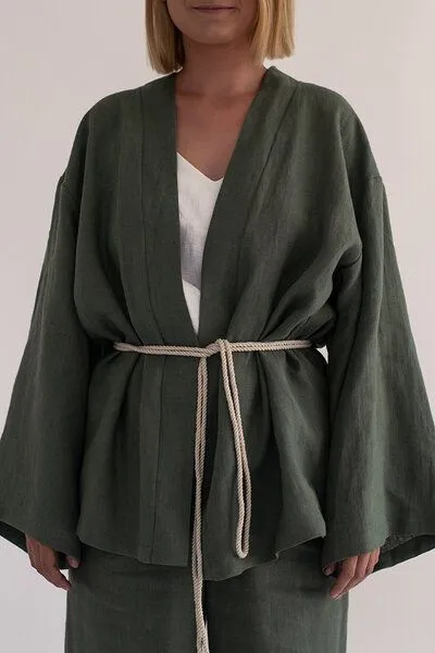 gust. gust. Kimono aus Leinen - Linen Kimono - 100% Bio-Leinen, Pine (grün), – Produktbild 1 von 4