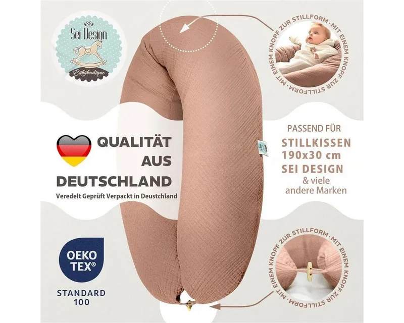 SEI Design Stillkissenbezüge Bezüg für Stillkissen Lagerungskissen Seitenschläferkissen 190x30 cm, Bio Baumwolle, Braun, – Produktbild 5 von 5