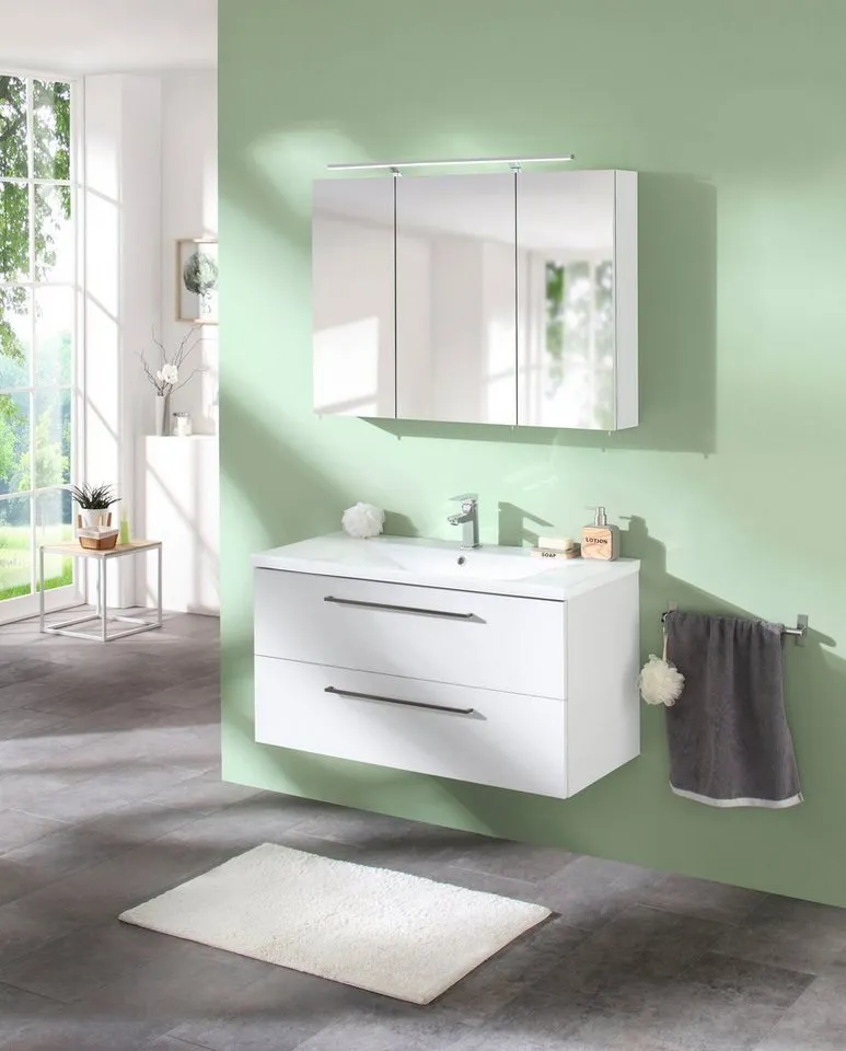 welltime Spiegelschrank Torino, Spiegelschrank, Made in Germany, B: 100 cm Solide Verarbeitung - Dieses Produkt ist in Deutschland gefertigt, Weiß, – Produktbild 2 von 5