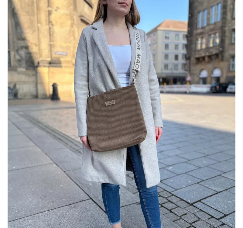 MAONI Umhängetasche Cord, Vegan, mit geräumigem Hauptfach, Braun, – Produktbild 3 von 3