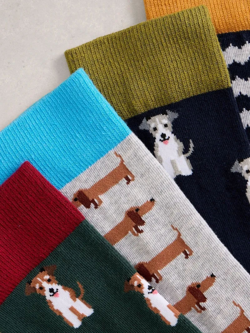 White Stuff 4-er Pack Socken mit Hundemotiv - 44-46, Grau multi, – Produktbild 3 von 4
