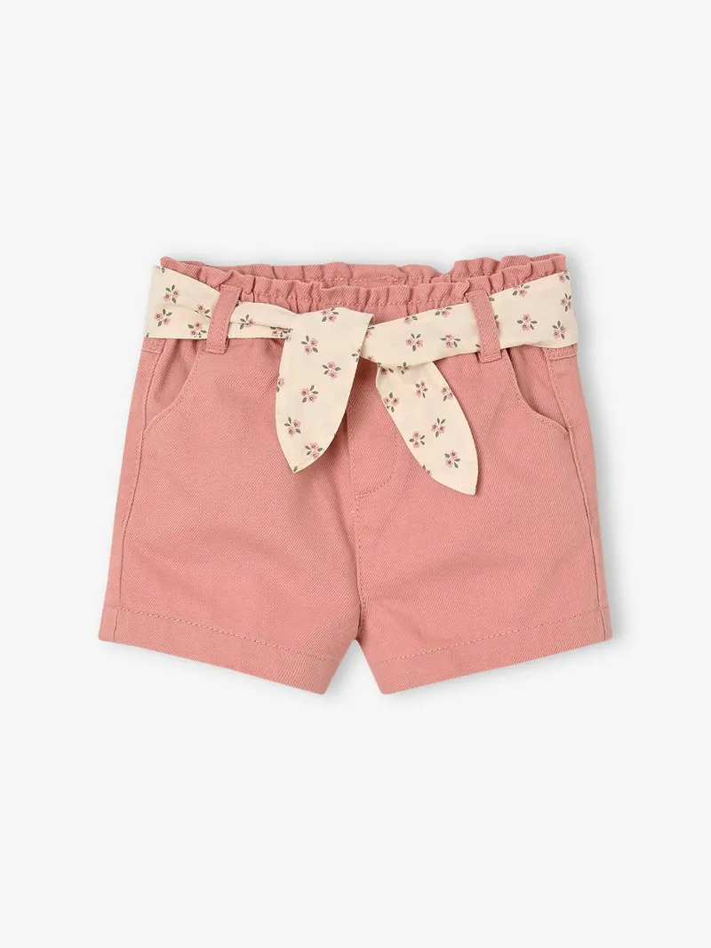 Vertbaudet Baby Paperbag-Shorts mit Gürtel, Rosa, – Produktbild 1 von 3