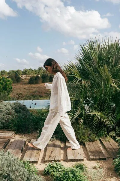 AmourLinen AmourLinen Langarm-Pyjama-Set Nightly, Weiß, – Produktbild 2 von 4