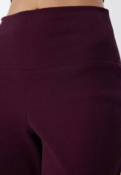 Leela Cotton Leela Cotton Damen Ripp-Hose aus 100% Bio-Baumwolle, Aubergine, – Produktbild 2 von 4