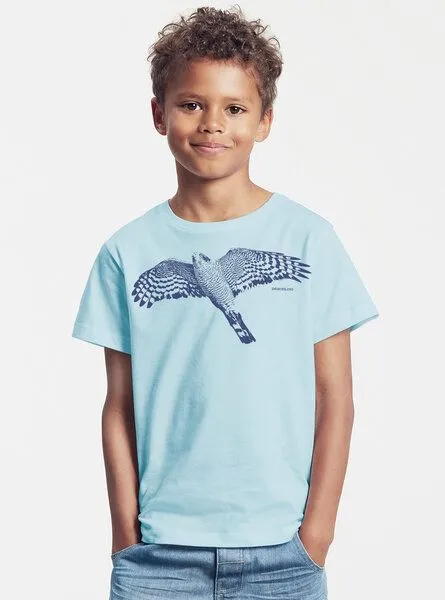 Peaces.bio - handbedruckte Biomode Peaces.bio - handbedruckte Biomode Bio-Kinder T-Shirt Sperber, Hellblau, – Produktbild 2 von 2