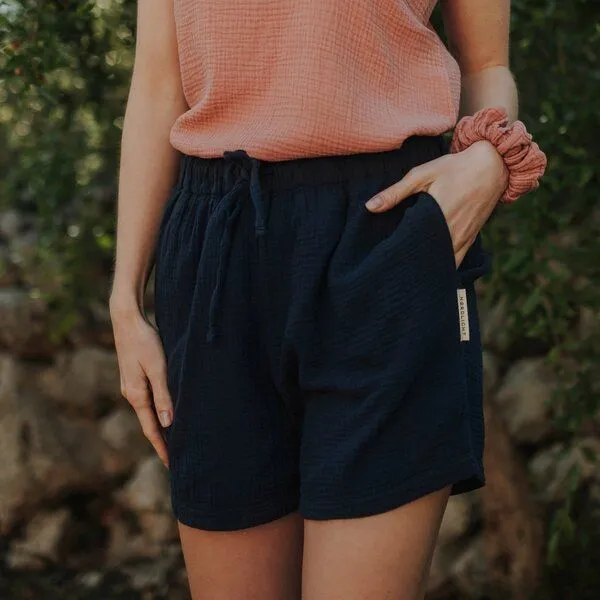 NORDLICHT NORDLICHT Musselin Shorts aus 100% Bio-Baumwolle LEJA, Blau, – Produktbild 1 von 4