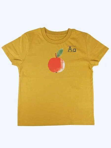 MelaDi Meladi Kinder Shirt aus Biobaumwolle - Apfel auf Ocre Gelb – Produktbild 6 von 6