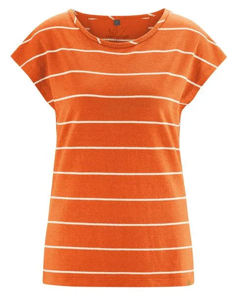 HempAge HempAge Damen Streifenshirt Hanf/Biobaumwolle, Nectarine (orange), – Produktbild 2 von 4