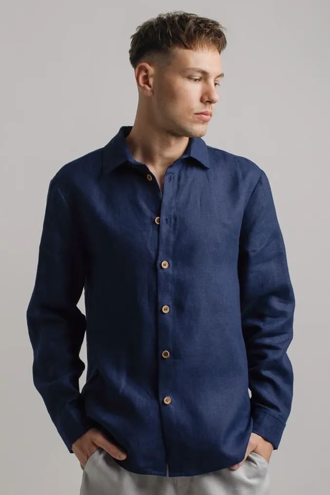 Amber Linen Amber Linen Herren vegan Hemd Havanna Marineblau, Extra dunkelblau, – Produktbild 2 von 2
