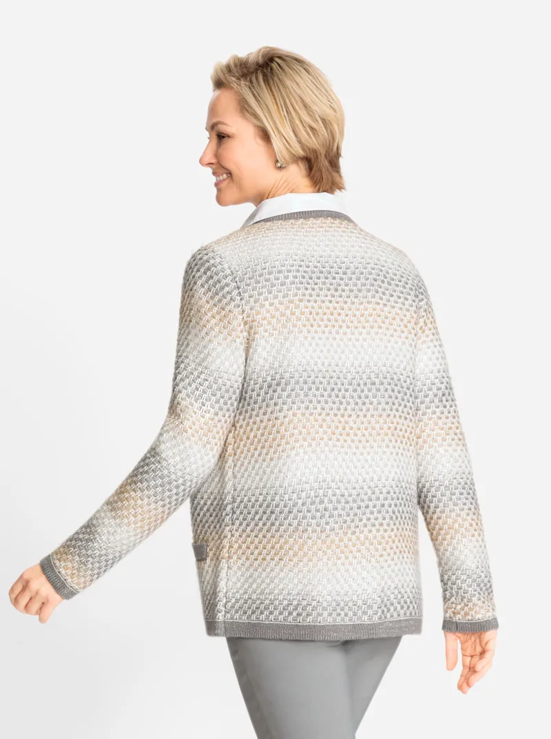 Witt Jacquardstrickjacke, Hellgrau-beige-gemustert, – Produktbild 2 von 2