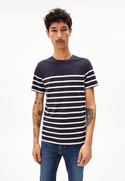 ARMEDANGELS ARMEDANGELS AADROS STRIPES - Herren T-Shirt Regular Fit aus Bio-Baumwolle, Night sky-oatmilk, – Produktbild 1 von 4
